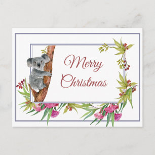 Christmas Holiday Koala Eucalyptus Tree Floral Postcard