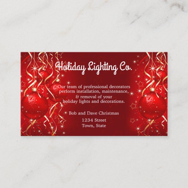 Christmas, Holiday Lighting, Decorations, Custom Business Card (Front)