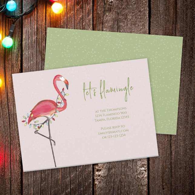 Christmas Holiday Lights Pink Festive Flamingo Invitation (Creator Uploaded)