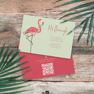 Christmas Holiday Lights Pink Flamingo QR Code Map Invitation