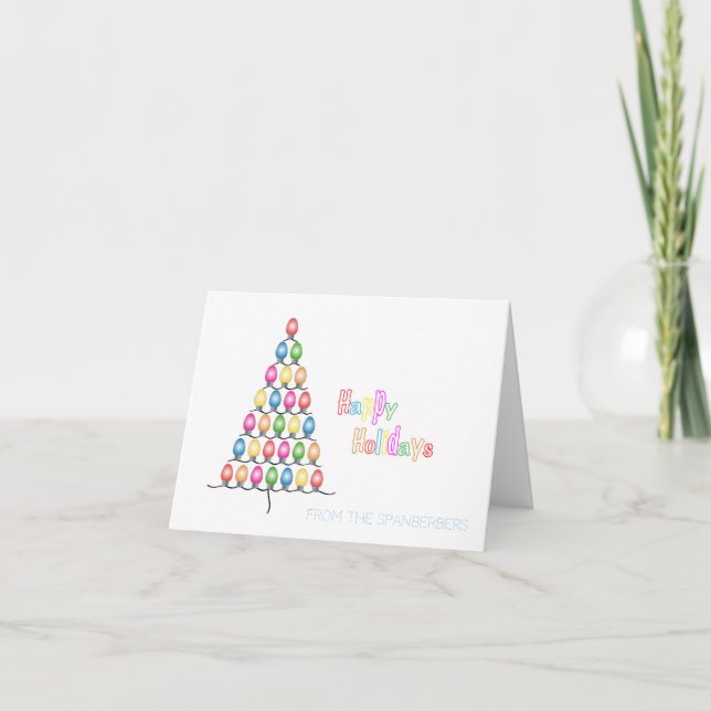 Christmas Holiday Lights Tree Personalised Thank You Card (Front)