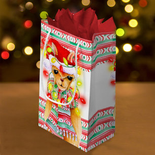 Christmas holiday Llama watercolor pattern custom Small Gift Bag