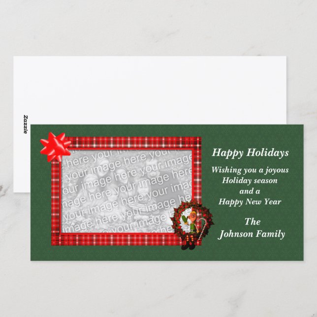 Christmas Holiday Male Elf Wreath Photo Card (Front/Back)