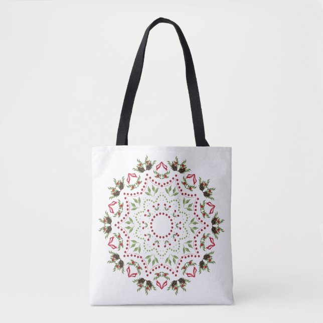 Christmas Holiday Mandala Elegant Custom Floral Tote Bag (Front)