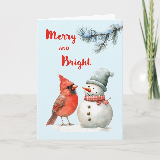 Christmas Holiday Merry and Bright Snowman Card (Front)