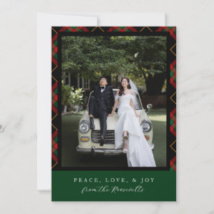 Christmas Holiday Merry and Married Newlywed Plaid Card