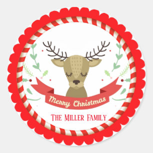 Christmas Holiday Merry Christmas Reindeer Classic Round Sticker