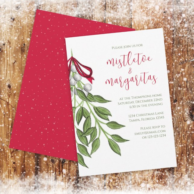 Christmas Holiday Mistletoe Margaritas Greenery Invitation (Creator Uploaded)