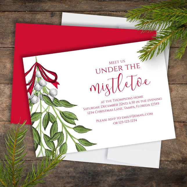 Christmas Holiday Mistletoe Social Media QR Code  Invitation (Christmas holiday Meet me under the Mistletoe holiday invitation.)