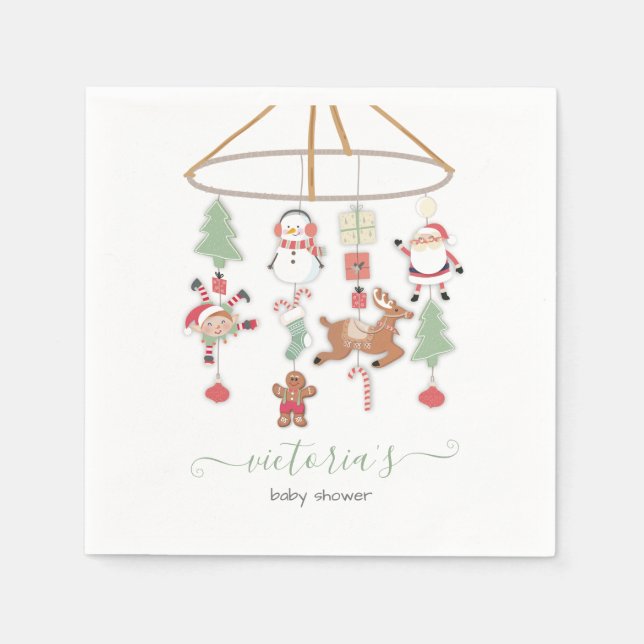 Christmas Holiday Mobile Baby Shower Napkin (Front)