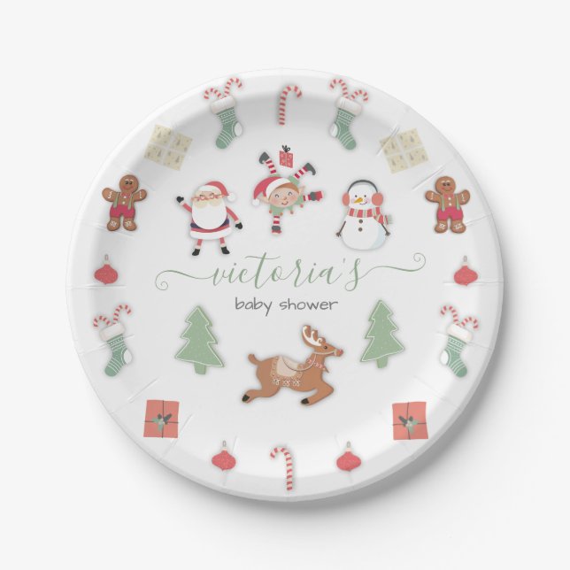 Christmas Holiday Mobile Baby Shower Paper Plate (Front)