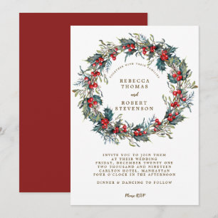 christmas holiday modern wedding invitation