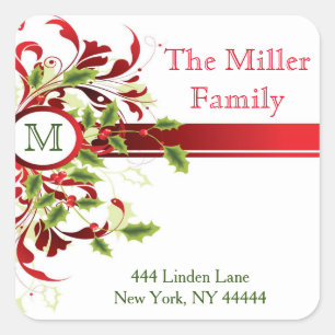 Christmas Holiday Monogram Address Labels Stickers