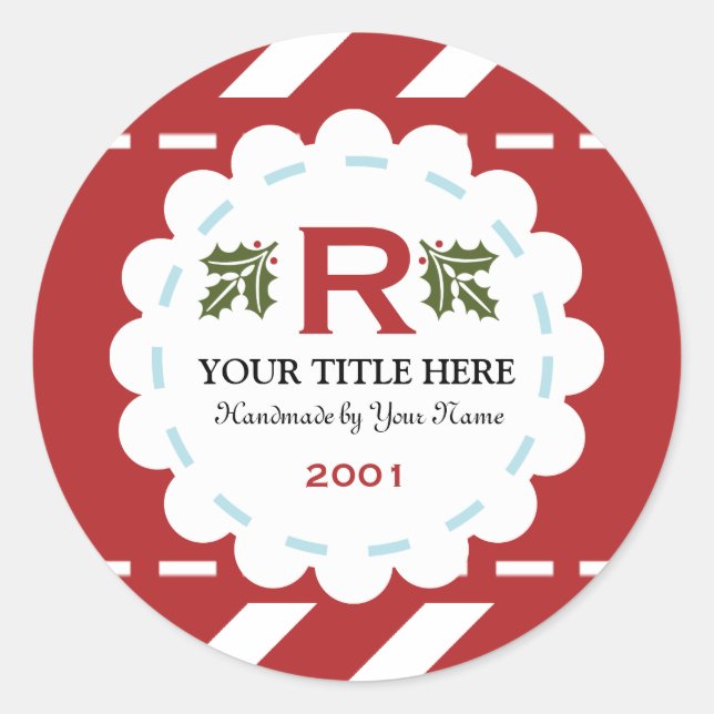 Christmas Holiday Monogram Classic Round Sticker (Front)
