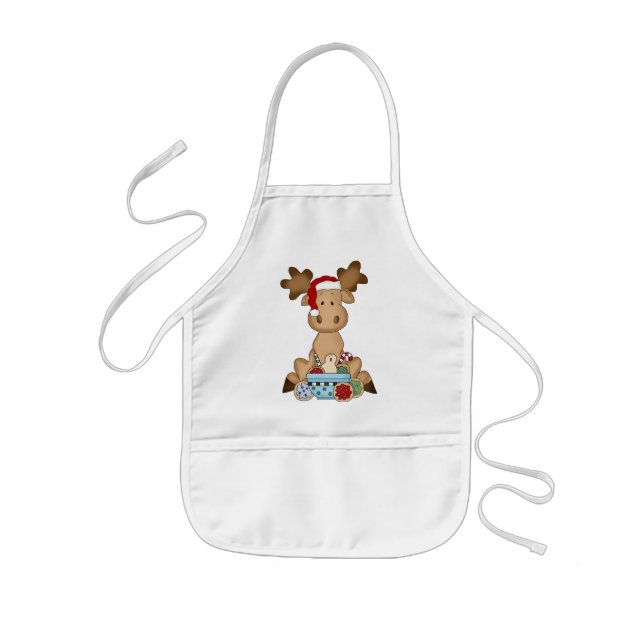 Christmas Holiday Moose kids apron (Front)