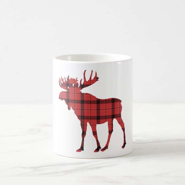 Christmas Holiday Moose Red Plaid Tartan Pattern Coffee Mug (Center)