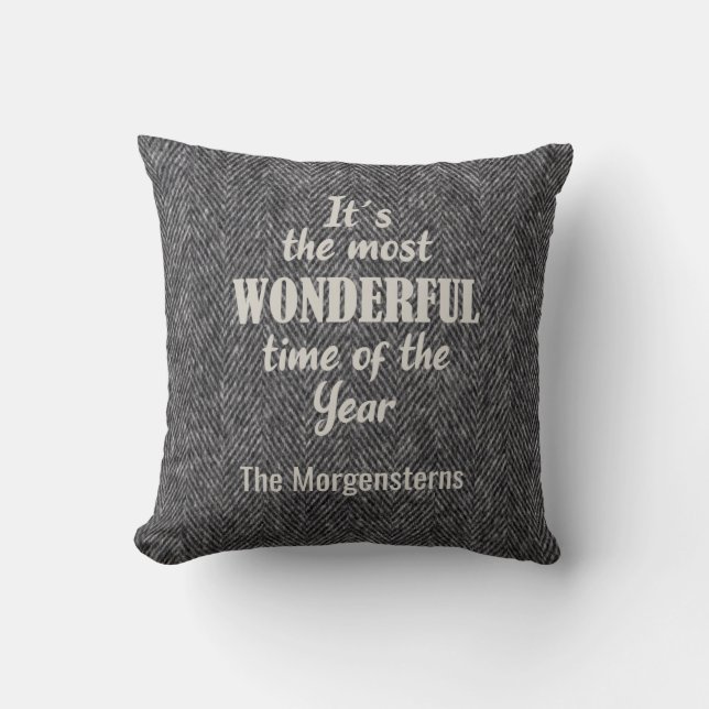 Christmas Holiday Most Wonderful Time Herringbone Cushion (Front)