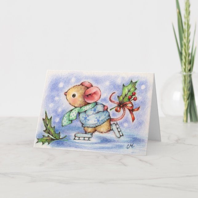 Christmas Holiday Mouse Ice Skating Cute Card (Front)