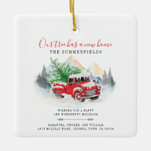 Christmas Holiday Moving New Address Announcement Ceramic Ornament