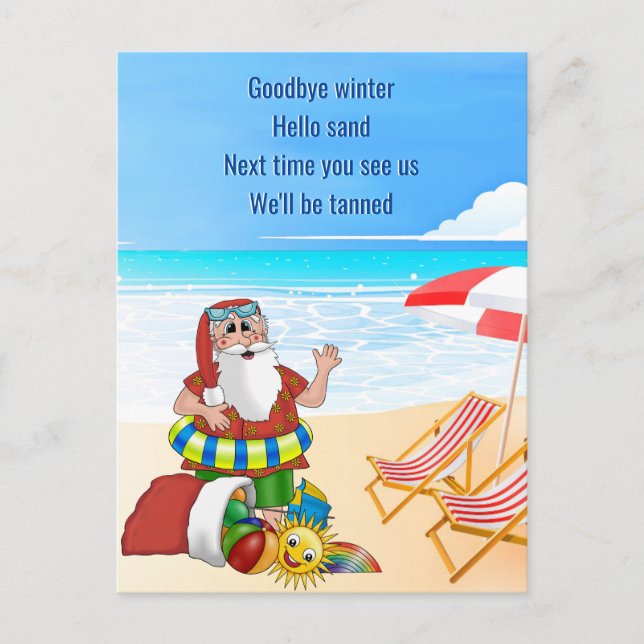Christmas Holiday Moving Santa on the Beach Announcement Postcard (Front)