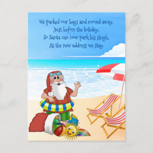 Christmas Holiday Moving Santa on the Beach Announcement Postcard
