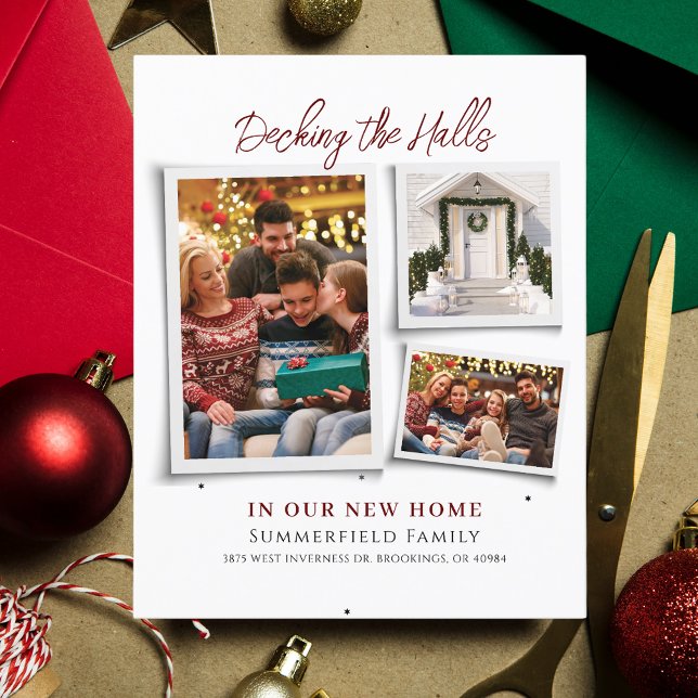 Christmas Holiday Moving We've Moved Announcement (Decking New Halls Christmas Family Photo Collage Moving Announcement)