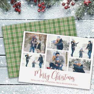 Christmas Holiday Multi 6 Photo Rustic Green Plaid Card