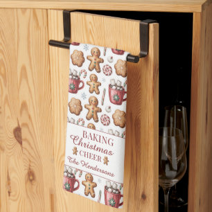 Christmas Holiday Name Gingerbread Cookie Pattern Tea Towel