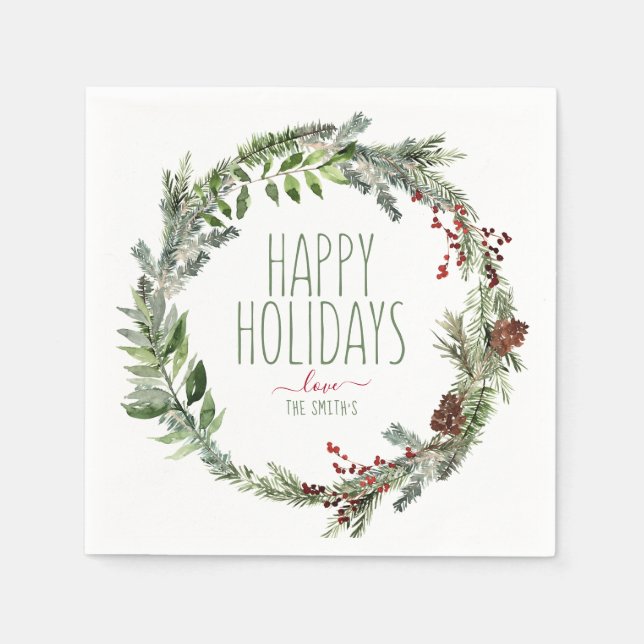 Christmas / Holiday Napkins | Evergreen Wreath (Front)
