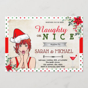 Christmas holiday naughty or nice invitation