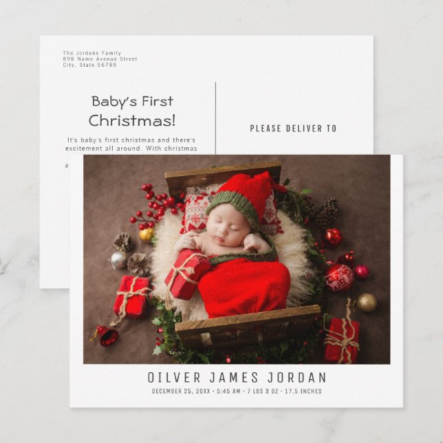 Christmas Holiday Newborn Baby Birth Announcement Postcard (Front/Back)