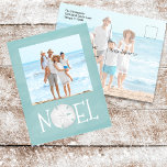 Christmas Holiday Noel Photo Simple Beach Budget<br><div class="desc">This design features Christmas holiday modern Christmas holiday noel simple modern, nautical beach tropical vacation photo, family picture 2 two turquoise, and dollar coastal tropical ocean, seaside sea life turquoise teal, trendy stylish unique typography text, whimsical calligraphy script font, modern holiday island minimalist, Christmas holiday photo budget greeting postcards, simple...</div>