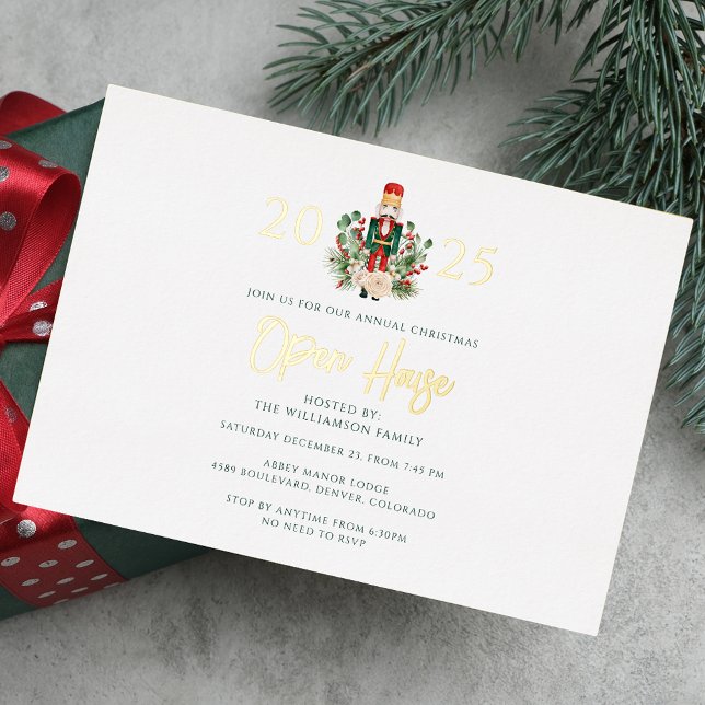 Christmas Holiday Nutcracker Open House Party Gold (Christmas Holiday Nutcracker Open House Party Gold Foil Invitation)