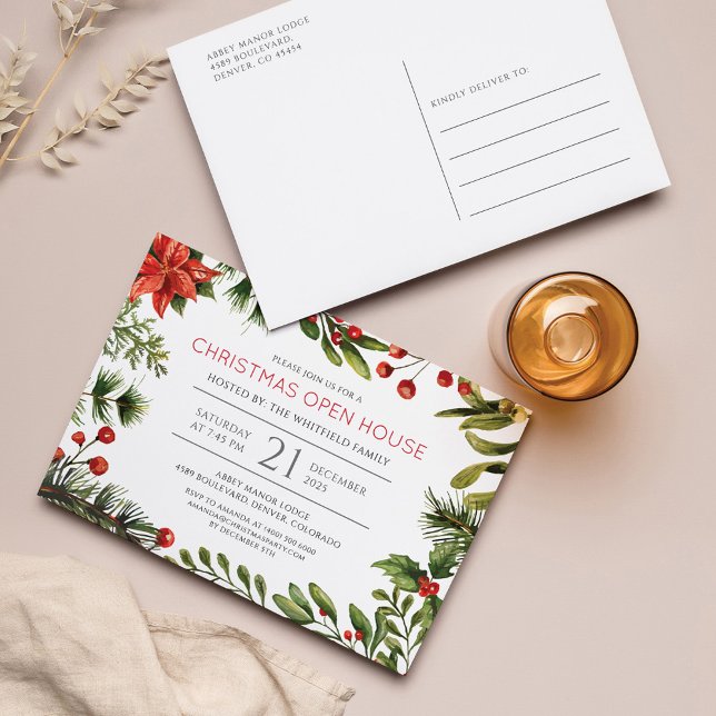 Christmas Holiday Open House Greenery Invitation Postcard (Creator Uploaded)