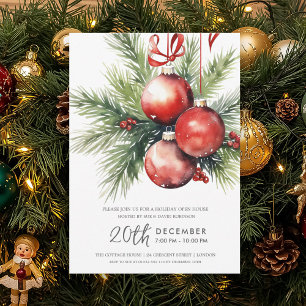 Christmas Holiday Open House Hand Painted Baubles Invitation