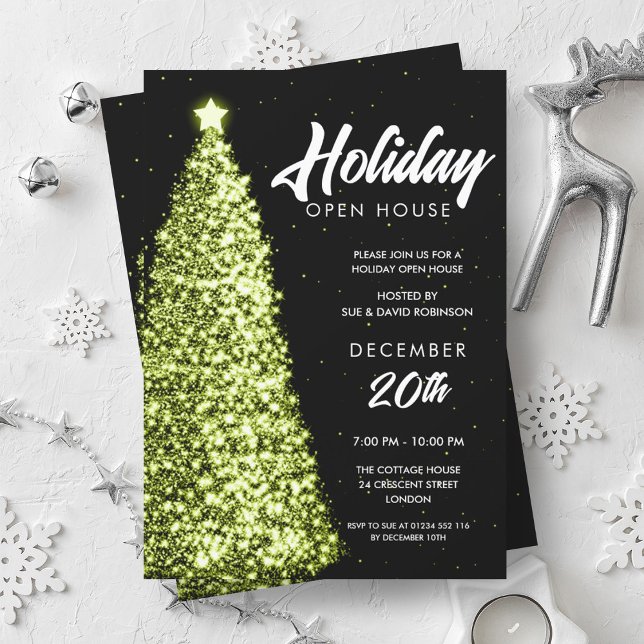 Christmas Holiday Open House Party Green  Invitation (Christmas Holiday Open House Party Green Invitation)