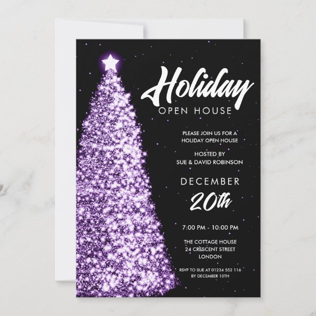 Christmas Holiday Open House Party Purple  Invitation (Front)