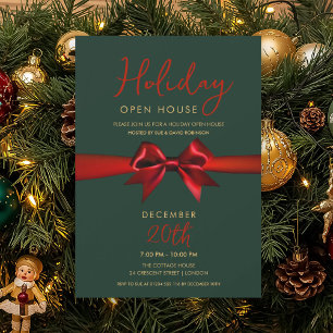 Christmas Holiday Open House Red Bow Green  Invitation
