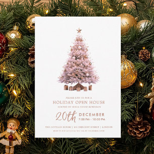 Christmas Holiday Open House Rose Gold Xmas Tree  Invitation