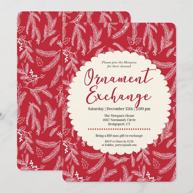 Christmas Holiday Ornament Exchange Invitation (Front/Back)