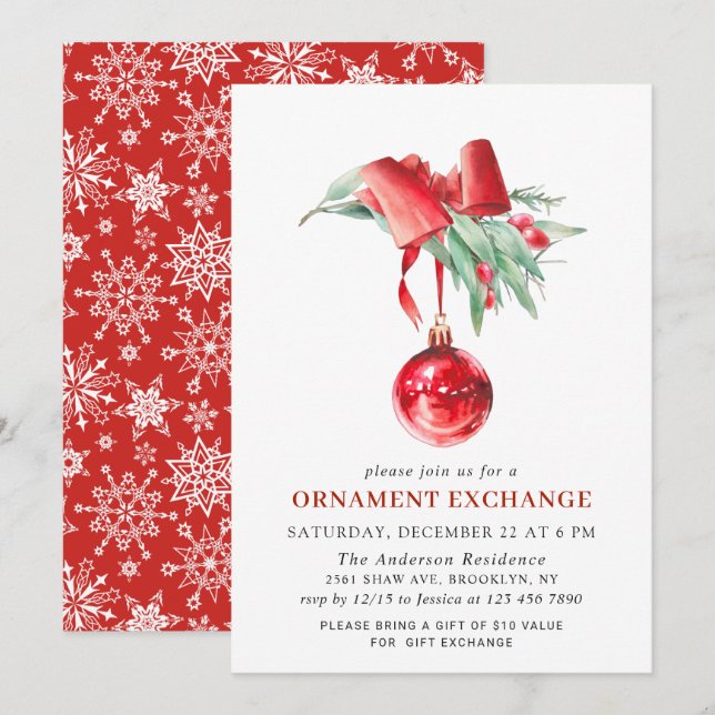 Christmas Holiday Ornament Exchange Party Invitation (Front/Back)