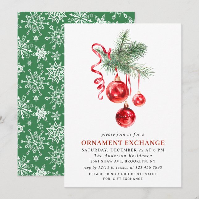 Christmas Holiday Ornament Exchange Party Invitation (Front/Back)