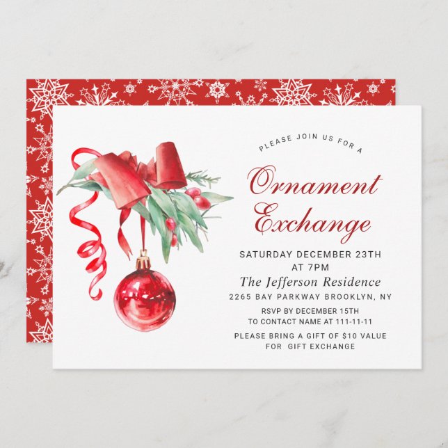 Christmas Holiday Ornament Exchange Party Invitation (Front/Back)