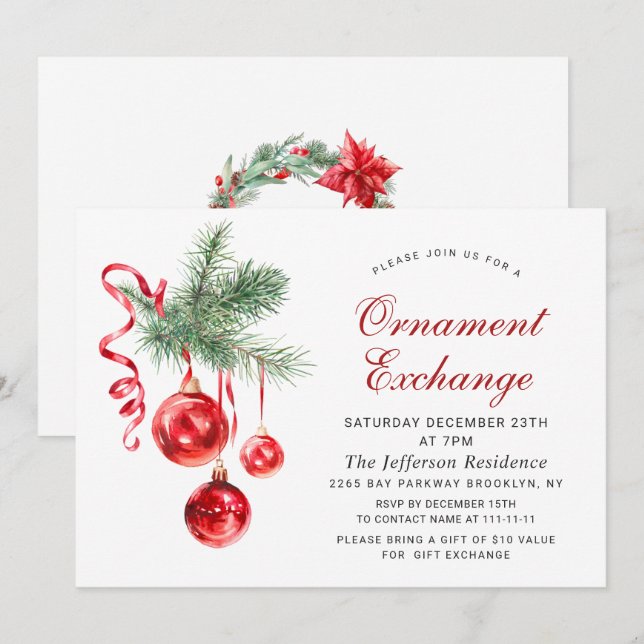 Christmas Holiday Ornament Exchange Party Invitation (Front/Back)