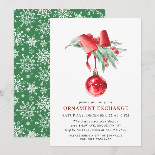 Christmas Holiday Ornament Exchange Party Invitation (Front/Back)