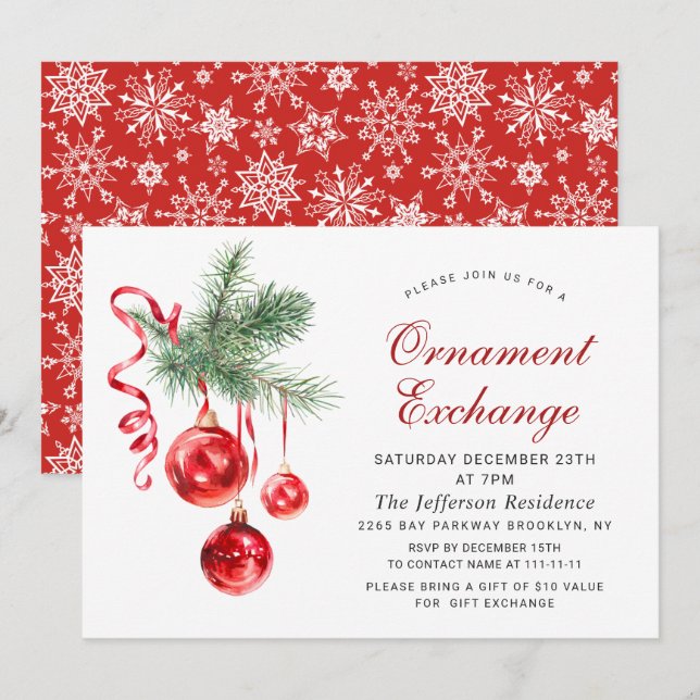 Christmas Holiday Ornament Exchange Party Invitation (Front/Back)