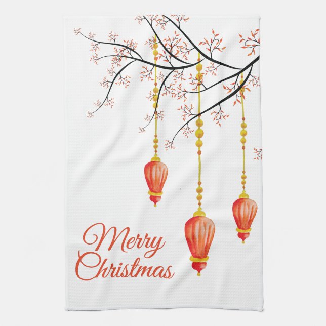Christmas Holiday Ornament Tea Towel (Vertical)