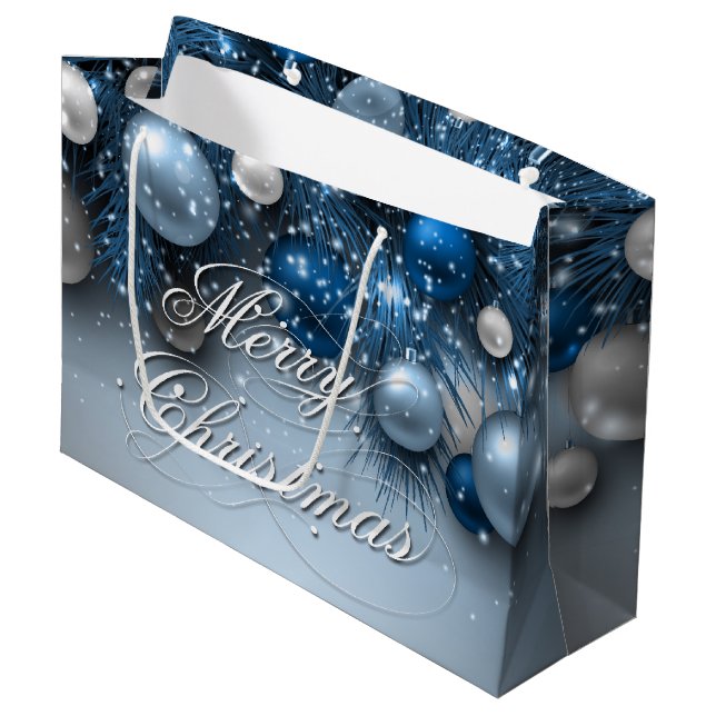 Christmas Holiday Ornaments - Blues Large Gift Bag (Front Angled)