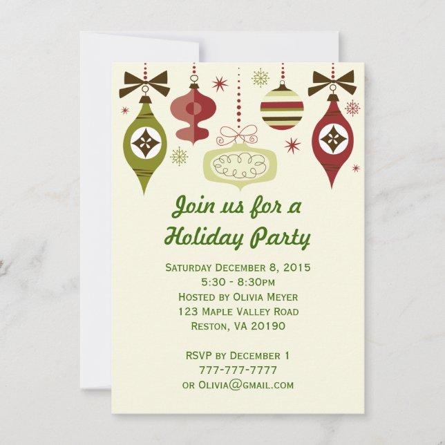 Christmas Holiday Ornaments Party Invitations (Front)