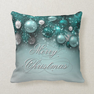 Christmas Holiday Ornaments Teal Cushion